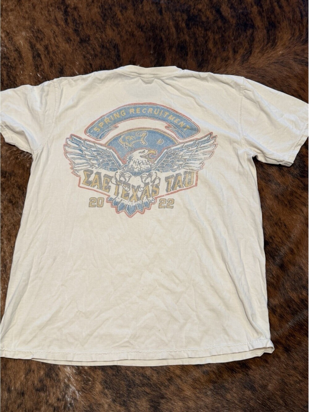 Sigma Alpha Epsilon SAE Texas Tau Fraternity Shirt Comfort Colors Cream Mens L